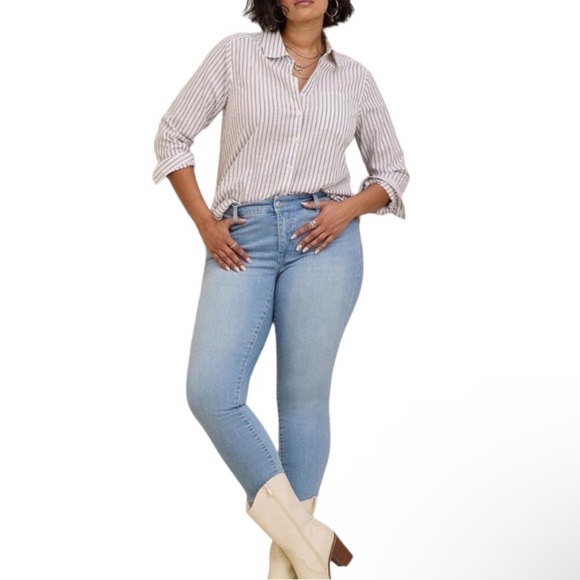 Torrid Lizzie blue white Striped Cotton Button Down Long Sleeve Shirt Plus 00 - Picture 1 of 16